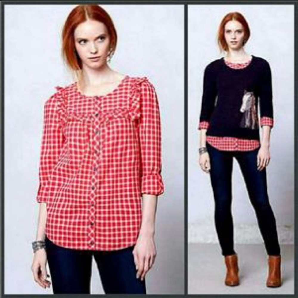 ANTHRO Holding Horses Checkered Shirt